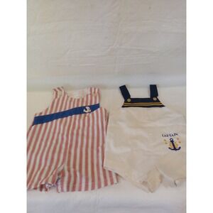 Vintage Thomas Petit Jouet Nautical Rompers Set 12M Red White Blue Sailor Anchor